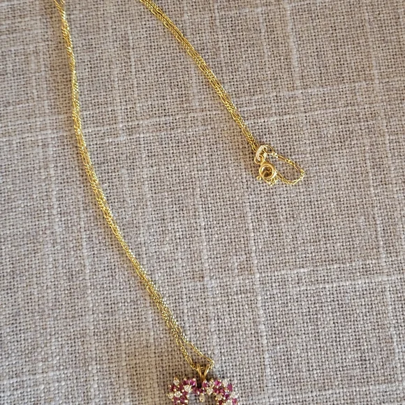 Ruby & Diamond Heart Pendant W/14K Gold Chain - Picture 2 of 3